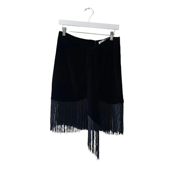 NWT Zara Women Black Fringed Velvet High Waist Ruched Front Detail Mini S #1140 - Picture 2 of 15